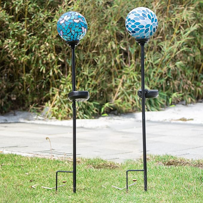 VCUTEKA Solar Lights Outdoor Decorative Mosaic Solar Garden Light Waterpoof LED Pathway Stake Light for Landscape Lawn Patio Yard Decoration 2 Pack