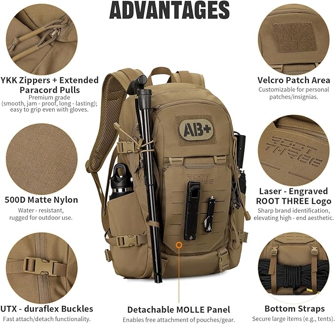25L Tactical Backpack Small Hiking Backpack with Expandable MOLLE Front and Laptop Sleeve Biking Motorcycle Backpacks for Men