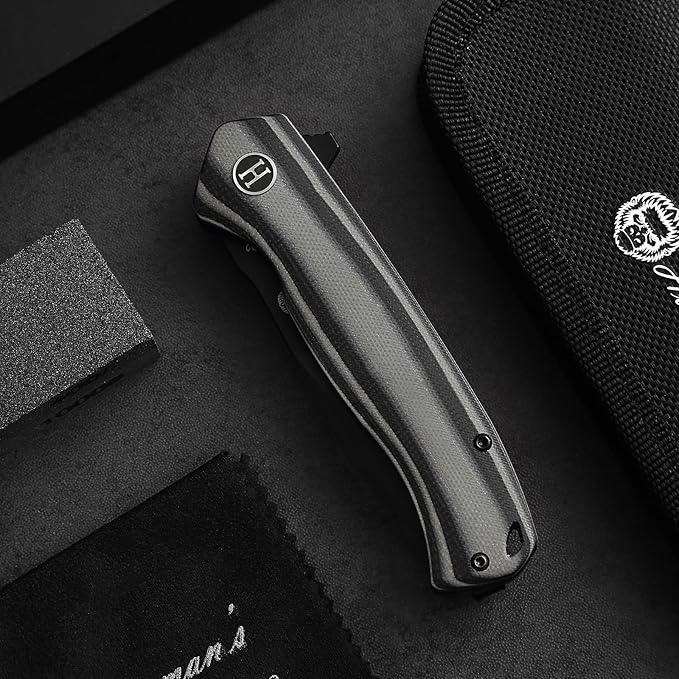 Holtzman's Gorilla Survival Folding Pocket Knife with D2 Steel Blade and G10 Handle (Black + Black/Grey) - EDC Gift Set for Men and Women - Perfect for Everyday Carry