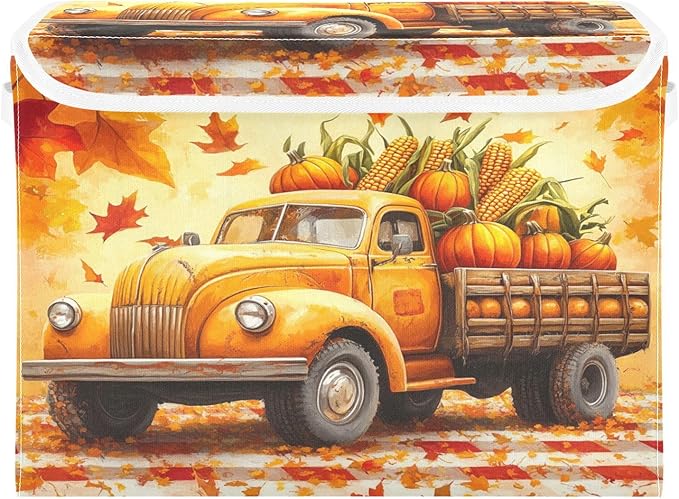 Collapsible Storage Bins with Lids Decorative Fabric Storage Cubes Closet Organizer and Storage Basket Boxes Containers for Clothes Box Chest Folding Rectangle Fall Thanksgiving Pumpk