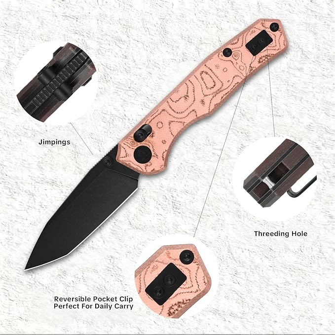 CMB Explorer V2 Copper Foil Handle 14C28N Tanto Blade Crossbar Lock Pocket Folding Knife Camping Hiking Outdoors EDC with Pocket Clip for Men Women CMB-22B