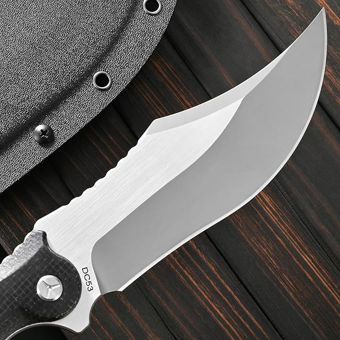 Sitivien ST39 Fixed Blade Knife 7mm DC53 Steel Blade Ergonomic Micarta Handle Full Tang Knife with Sheath for Outdoor Camping Hiking Working Survival (Black)
