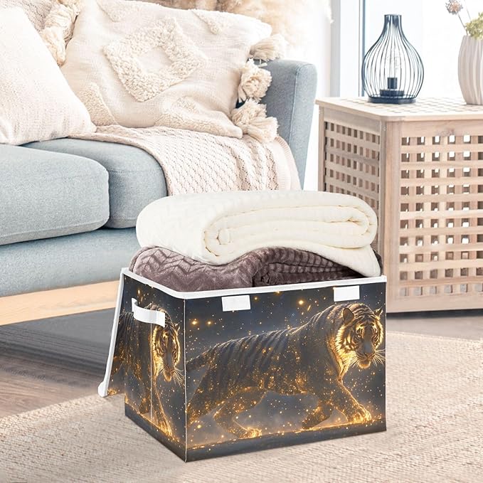 AIXIWAWA Lidded Storage Cube (Animal with Flame) Fabric Foldable Closet Bins with Flip Lid and Handles Organizer Basket Container 16.5 x 12.6 x 11.8 IN