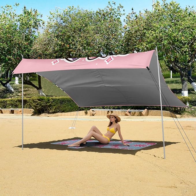 Cats with Pink Bows Beach Tent Sun Shelter Set UPF50+ UV Protection 10.5 x 9.19 FT Camping Shade Canopy with Sandbags Sand Anchors Carrying Bag and Others