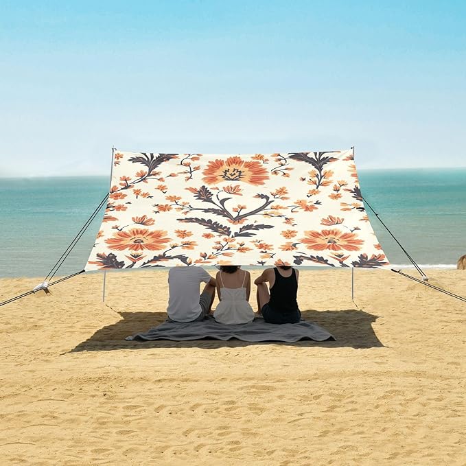 ALAZA Abstrac Flower Ethnic Floral Beach Tent Sun Shelter Portable Canopy Sunshade for Outdoor Camping Picnics Backyard Fun 10x9 ft