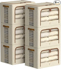 FHSQX 6 Pack Clothes Storage Bins - Foldable Storage Bins for Clothes Fabric Storage Box with Metal Frame (Beige 19.7x15.7x13.8 inch)