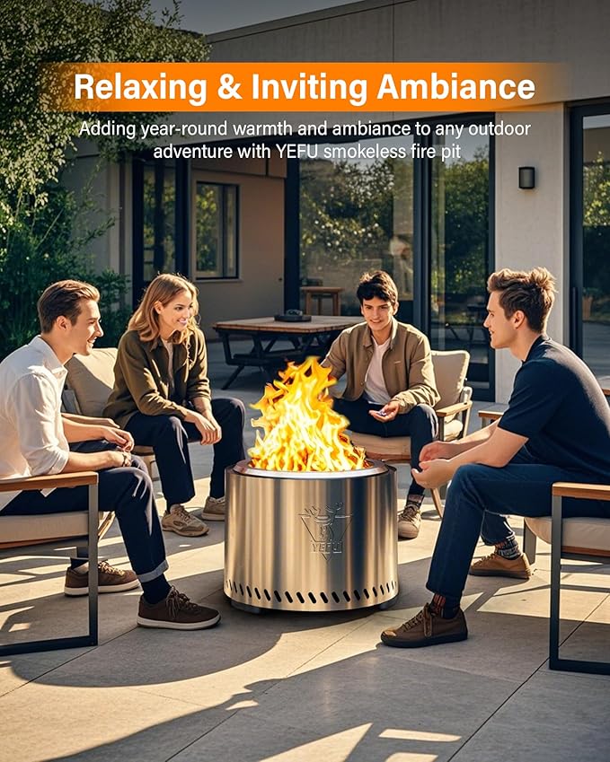 YEFU Fire Pit with Removable Ash-Pan: Smokeless Firepit 304 Stainless Steel Material - Outdoor Fire Pit Black 15 inch - Smokeless Firepit for Outside Outdoor Patio Camping Backyard