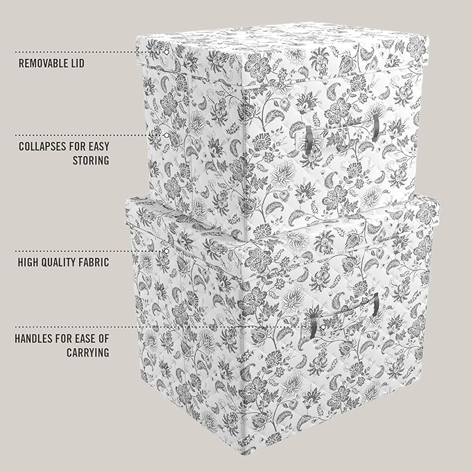 Martha Stewart Essential Collapsible Stackable Decorative Home Storage Organization With Lidded Tops Set of 2 Nesting Boxes with Lids Bedford Floral