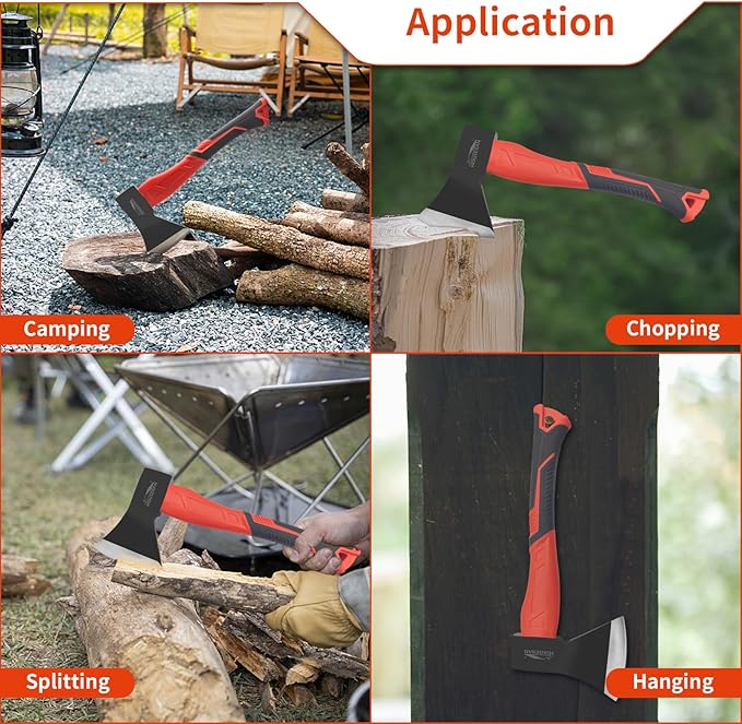 Wood Axe &amp 24 oz Claw Hammer Set 2-Piece Heavy Duty Tools Kit for Camping Wood Splitting Demolition &amp DIY Forged Steel Construction with Shock-Absorbing Handles