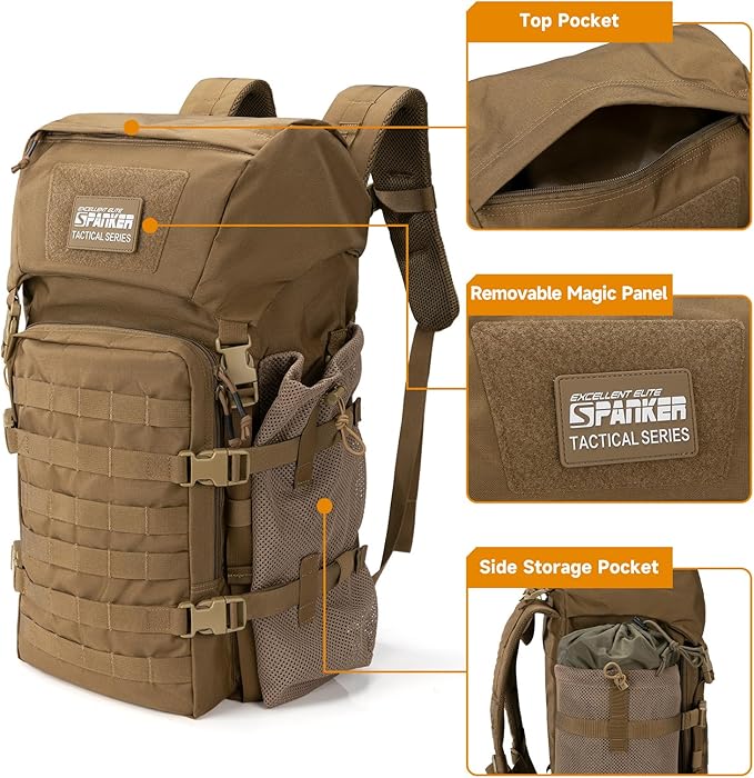 EXCELLENT ELITE SPANKER 40L Camping Hiking Backpack for Men and Women Tactical Military Backpack Large Rucksack Assault Pack Bag for Outdoor Camping HikingTravel Backpacking(Coyote Brown)