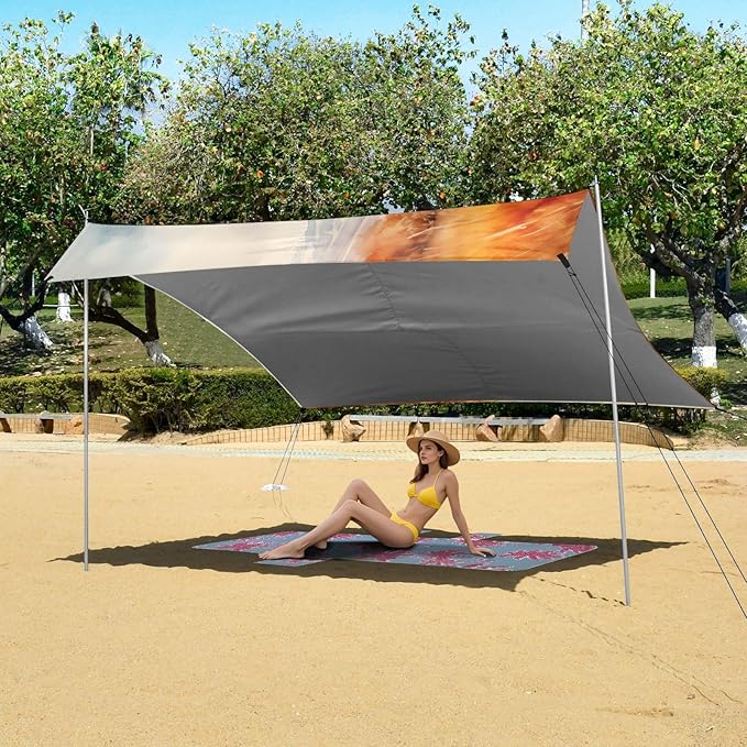 ALAZA Lion in Field Beach Tent Sun Shelter UPF50+ Protection Beach Shade Canopy w/ 4 Sandbags for Outdoor Camping Fishing Backyard Fun Picnic 10x9 ft