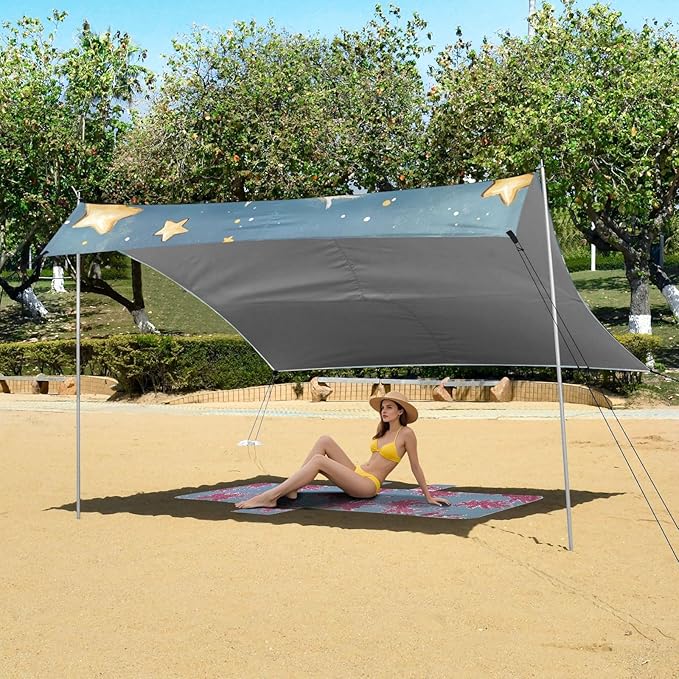 ALAZA Cute Puppy Dog Clound Stars Beach Tent Sun Shelter Portable Canopy Sunshade for Outdoor Camping Picnics Backyard Fun 10x9 ft