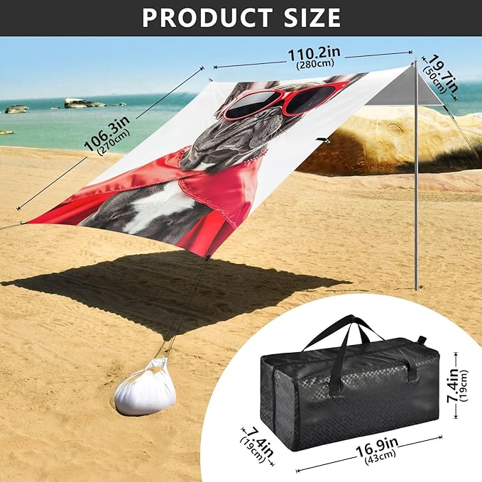 ALAZA French Bulldog Wears A Red Cape Beach Tent Sun Shelter Portable Canopy Sunshade for Outdoor Camping Picnics Backyard Fun 10x9 ft