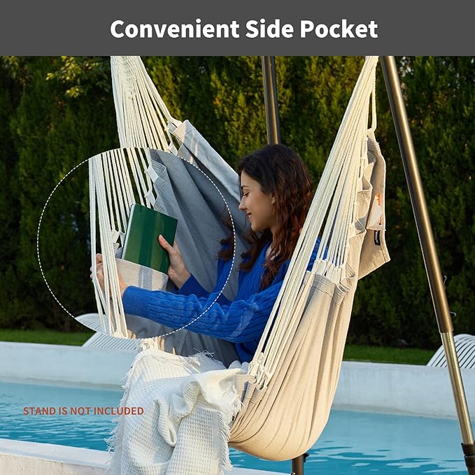 CHULIM Hanging Hammock Chair Swing MAX 500 lbs Outdoor Hanging Chair with Footrest Indoor Swing Chair with Portable Steel Spreader Bar and Hardware Kit for Bedroom Living Room Patio Porch - Grey