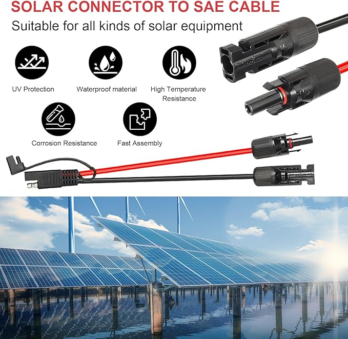 MOOKEERF Solar Panel to SAE Adapter Cable - 25ft 10AWG Solar Extension Cable for RV Solar Panel Caravan Battery Charger Kit with SAE Polarity Reverse Adapter(25 feet)