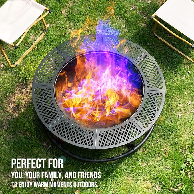 Panovue 42 Inch Outdoor Fire Pit with Grill Large Firepit Table for Outside Metal Round Firepits with Lid&ampFire Poker3 in 1 Wood Burning Fire Pits &amp Outdoor Fireplaces for BackyardPatio(42'