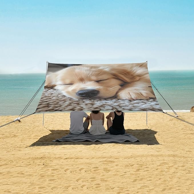 ALAZA Cute Golden Retriever Sleeping Beach Tent Sun Shelter Portable Canopy Sunshade for Outdoor Camping Picnics Backyard Fun 10x9 ft