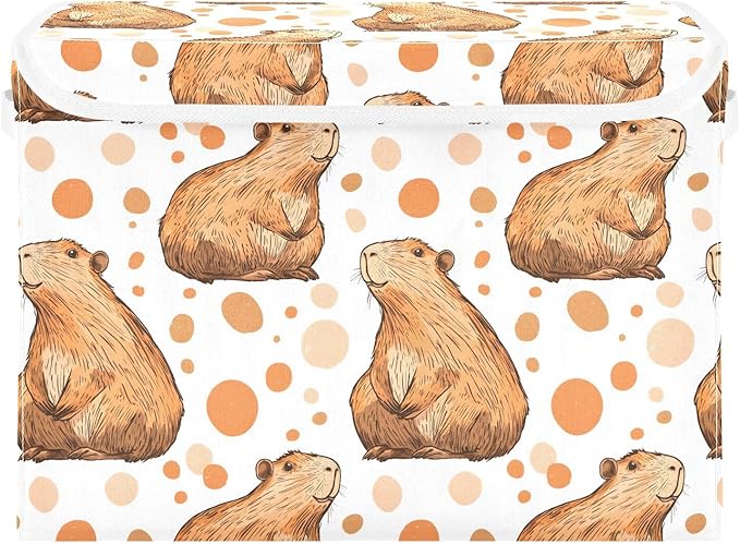 Capybara Dots Storage Cube Bins Basket with Lid Collapsible Flip-top Fabric with Handle for Home Bedroom Closet Office 16.5×12.6×11.8 in
