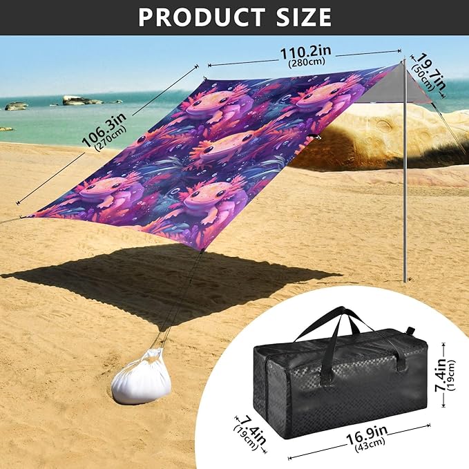 ALAZA Salamander Seaweed Bubbles Pattern Beach Tent Sun Shelter Portable Canopy Sunshade for Outdoor Camping Picnics Backyard Fun 10x9 ft