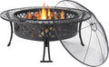 Sunnydaze 40-Inch Round Steel Fire Pit Table with Durable Spark Screen and Poker - Portable Design - Black - Diamond Weave