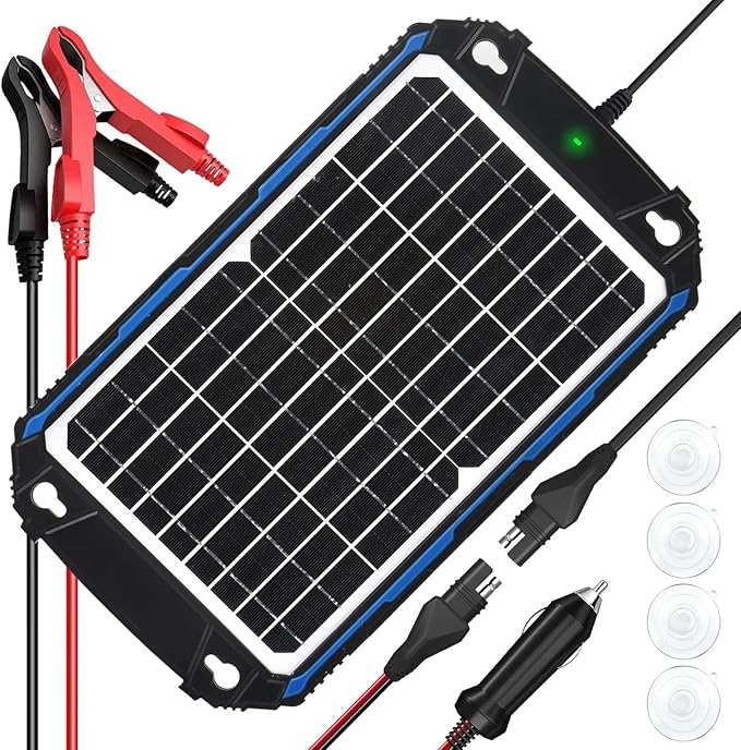 SUNER POWER Waterproof 12W 12V Solar Battery Charger &amp Maintainer Pro Built-in UltraSmart MPPT Charge Controller 12 Volt Solar Panel Trickle Charging Kits for Car Automotive Boat Marine RV Trail
