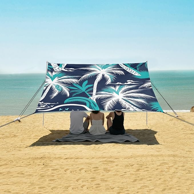 Beach Canopy with Windproof Ropes &amp Sandbags Beach Tent Sun Shade Sun Shelter for Camping Trips Fishing Backyard Fun or Picnics Palm Tree