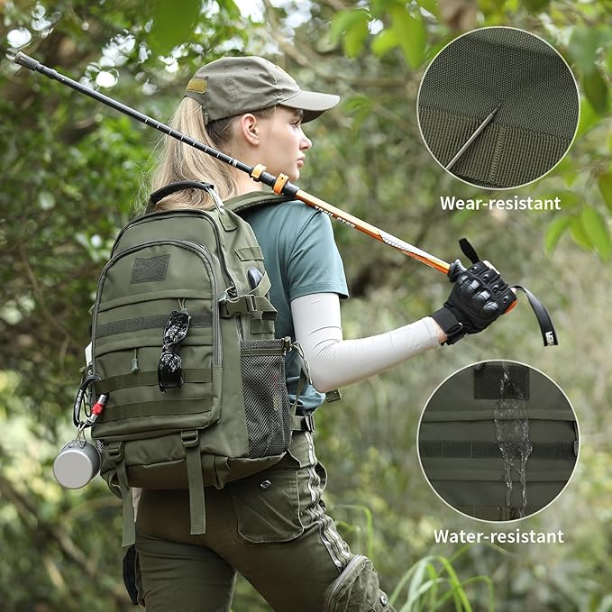 HUNTVP Military Tactical Backpack 40L Large Army 3 Day Pack Molle Bag Backpacks WR Hunting Rucksack (Army Green)