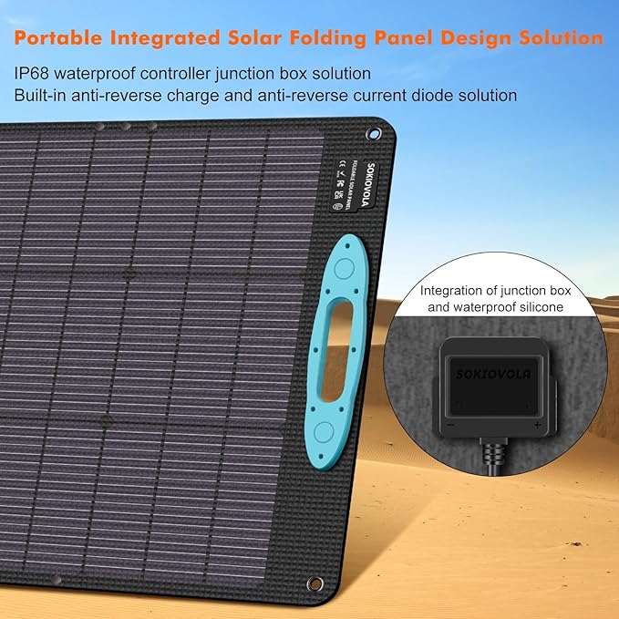 SOKIOVOLA 200W Portable Solar Panels for Power Station IP68 Waterproof ETFE Foldable Solar Panel Kit 25% High Conversion Efficiency Solar Panel for Camping Outdoor RV Blackout