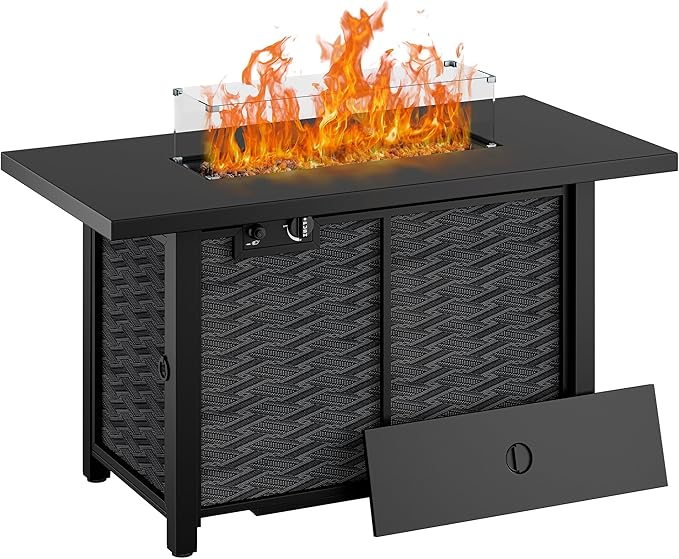 Shintenchi Propane Fire Pits 43″ Outdoor Gas Fire Pit 50000 BTU Rectangle Gas Fire Pit Table with Lava Rocks 2-in-1 Fire Table with Removable Lid CSA-Certified for Outside PatioPartiesBackyard