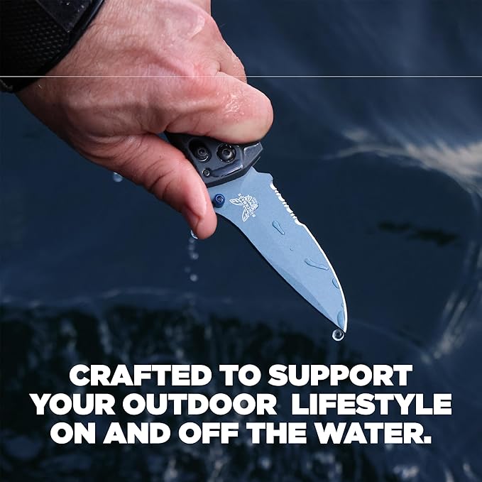 Benchmade - Mini Adira Outdoor Water Fishing Knife Drop-Point Serrated Blade with Tempest Gray Grivory Handle (18065SBT-01)