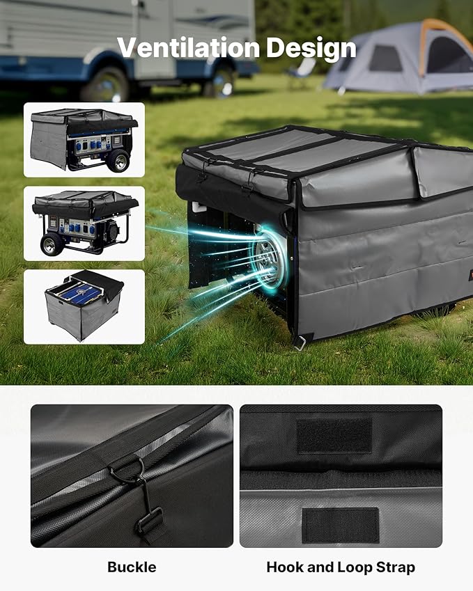 VEVOR Generator Running Cover 34 x 26 x 21 Inch Waterproof Universal for Most Generators 3500-12000 Watt Generator Tent while running with Heavy Duty Thicken 420D Oxford Fabric Grey