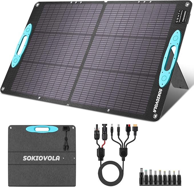 SOKIOVOLA 100W Portable Solar Panel for Power StationETFE Portable Foldable Solar Charger NextGen 25% High Conversion IP68 Waterproof Solar Panel for Camping Outdoor RV Blackout