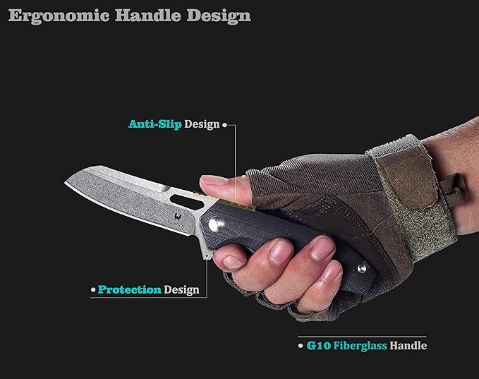 Camping Folding Knife - S35VN Powder Steel G10 Handle Comfortable Grip - Great for Cutting Hunting Hiking Survival Father’s Day Gifts for Men Husband Dad. Include Sheath &amp Screwdriver