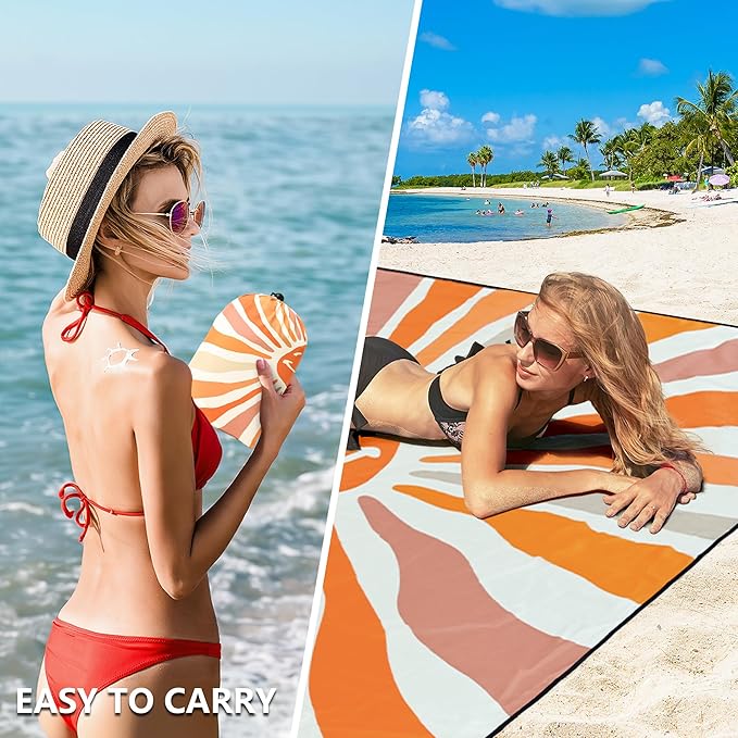 Beach Blanket Waterproof Sandproof Beach Mat 79 X 83/10'x9'for 2-8 Adults Quick Drying Outdoor Picnic Mat Beach Accessories for Travel Camping Hiking