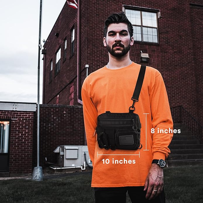 Fitdom Black Small Tactical Messenger Bag For Men. This EDC Has Multiple Ways to Carry as Sling Shoulder Crossbody Waist.