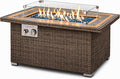 SereneLife Outdoor Propane Fire Pit Table 50000 BTU Wicker Gas Firepit with Tile Tabletop with Glass Wind Guard and Decorative Glass Stones CSA Certified Weatherproof Cover 43x27x25