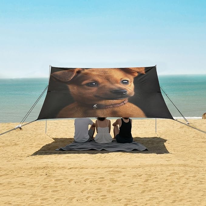ALAZA Puppy Dog on Dark Beach Tent Sun Shelter Portable Canopy Sunshade for Outdoor Camping Picnics Backyard Fun 10x9 ft