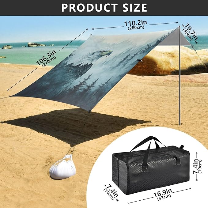 ALAZA Eagles Misty Forest Beach Tent Sun Shelter Portable Canopy Sunshade for Outdoor Camping Picnics Backyard Fun 10x9 ft