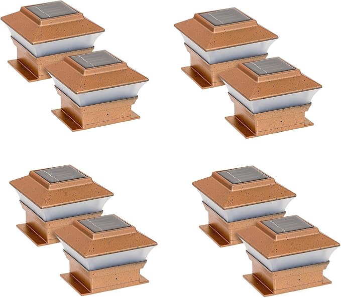8 Pack Solar Powered Copper Outdoor Garden Deck Patio Fence Pathway Post Light (PL244A Copper - 2 SMD LED)