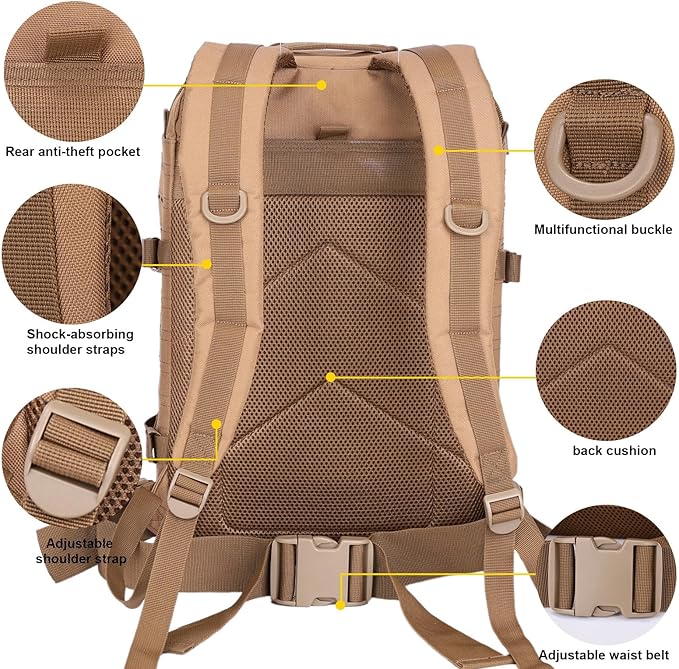 Small 40L Military Backpack Tactical Backpack Assault Pack Bug Out Bag with Molle for Hiking Rucksack Trekking (Tan)