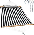 GAFETE Hammock 2 Person Quilted Fabric Hammocks for Outside Double 12ft Hammocks with Spreader Bar Large Removable Pillow Storage Bag Carabiners Max 475 lbs Capacity (Black White)