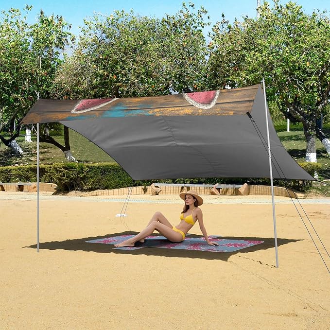 Happy Easter Bunny Beach Tent Sun Shelter Set UPF50+ UV Protection 10.5 x 9.19 FT Camping Shade Canopy with Sandbags Sand Anchors Carrying Bag and Others