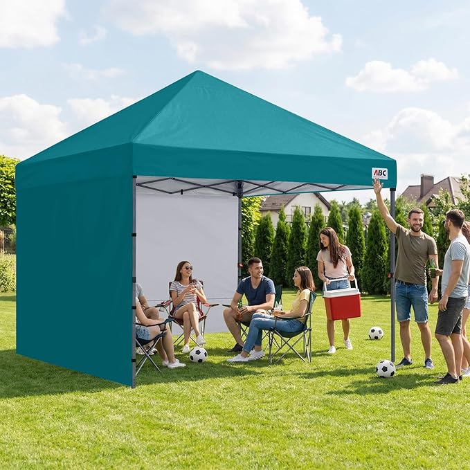 ABCCANOPY Easy Pop up Canopy Tent with 2 Sidewalls for Outdoor Sun Blocking or Rain Protection10x10 Turquoise