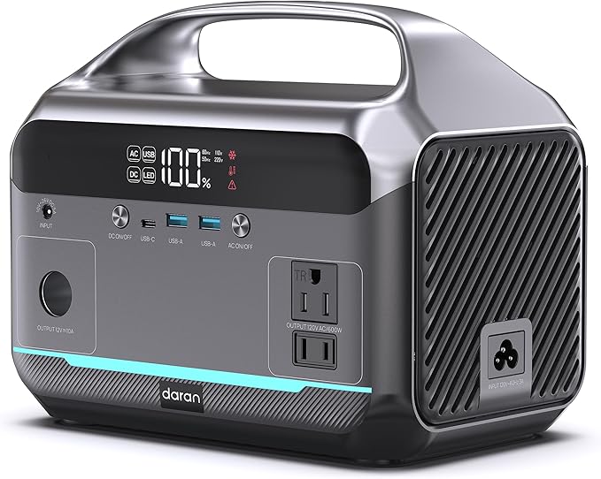 Portable Power Station 600W 288Wh LiFePO4 Battery Solar Generator Power Bank with AC Outlet 110V/ 1200W Surge PD 100W Output Fast Charging for Outdoors Camping Home Emergency Hunting Blackout