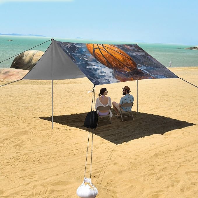 ALAZA Basketball Painting Art Beach Tent Sun Shelter UPF50+ Protection Beach Shade Canopy w/ 4 Sandbags for Outdoor Camping Fishing Backyard Fun Picnic 10x9 ft