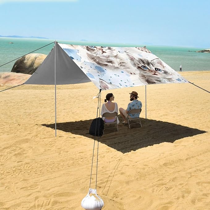 ALAZA Cute Cats Kitten Beach Tent Sun Shelter UPF50+ Protection Beach Shade Canopy w/ 4 Sandbags for Outdoor Camping Fishing Backyard Fun Picnic 10x9 ft