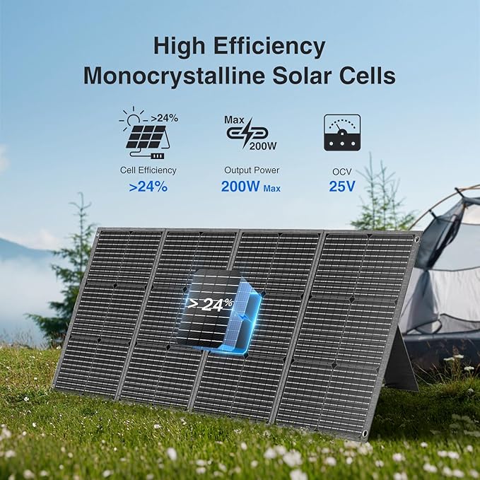 MARBERO 200W Portable Solar Panel for Power Station IP68 Waterproof 200 Watt Foldable Solar Charger &gt23% High Efficiency Compatible with Solar Generator for Camping RV Outdoor Cloudy
