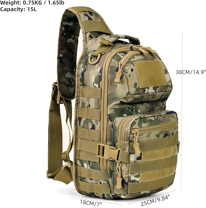AMHEH 15L 1050D Tactical Sling Bag - Everyday Carry Crossbody Backpack with MOLLE and Concealed Back Pocket Fits 12 Laptop Camo