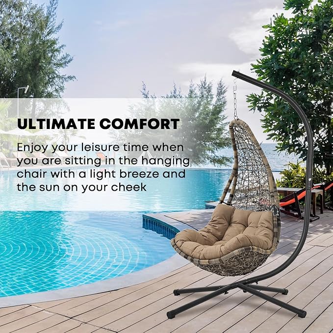 HCY Hammock Chair Stand Heavy Duty Steel Weather Resistant 360 Rotation Max 400 lbs Black