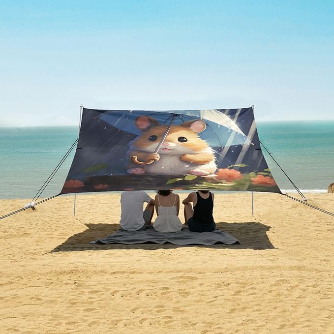 ALAZA Cute Hamster Beach Tent Sun Shelter UPF50+ Protection Beach Shade Canopy w/ 4 Sandbags for Outdoor Camping Fishing Backyard Fun Picnic 10x9 ft